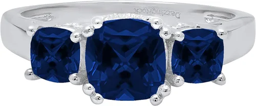 Miniatura 35 de Dazzlingrock Collection Anillo de boda de 3 piedras preciosas creadas en el centro de cojín de 0.04 quilates y diamante blanco natural redondo