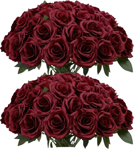Miniatura 27 de Rosas artificiales, rosas artificiales, rosa falsa de seda, flores falsas de aspecto real con tallos para ramos de boda, mesas, centros de mesa