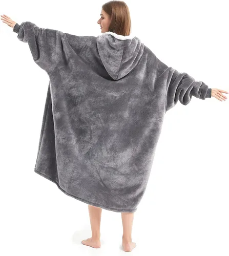 Miniatura 4 de Cozystar Manta con capucha y bolsillo gigante (Pet Won't Leave) extra suave forro polar Sherpa gruesa, cálida y acogedora sudadera de gran
