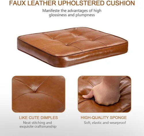 Miniatura 5 de Zesthouse Juego de 6 sillas de comedor de ratán natural, sillas modernas de comedor con respaldo de madera maciza para cocina y sala de estar, Cuero