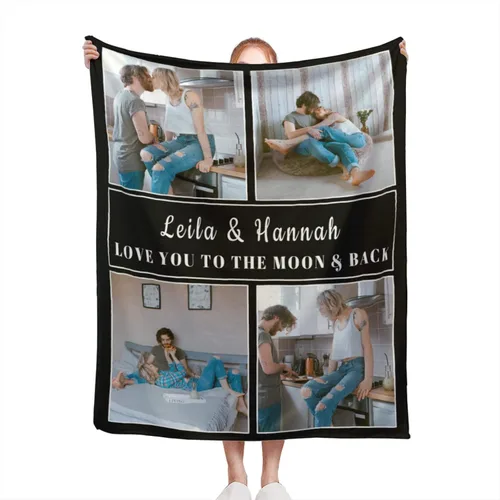 Mantas personalizadas con fotos, manta de franela personalizada de collage de fotos para parejas, esposa, marido, novio, novia, regalo 4 Fotos