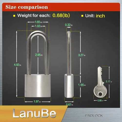 Miniatura 2 de LanuBe Candados de acero inoxidable 304 con igual llave para uso en exteriores, candado para vaso de pines, cuerpo de 2 pulgadas de ancho, grillete