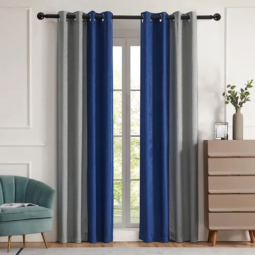 Miniatura 7 de PRIMROSE Cortinas de lino azul marino amarillo de 63 pulgadas de largo para sala de estar, juego de 2 paneles opacos con aislamiento térmico