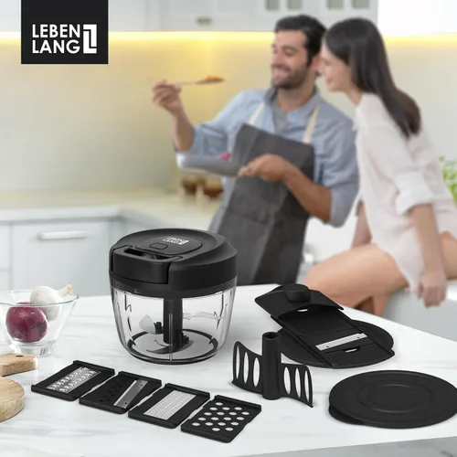 Miniatura 6 de LEBENLANG Procesador manual de alimentos y picador de cebolla, 26 onzas, incl. útil accesorio I sin BPA I Picador manual de alimentos con cuerda