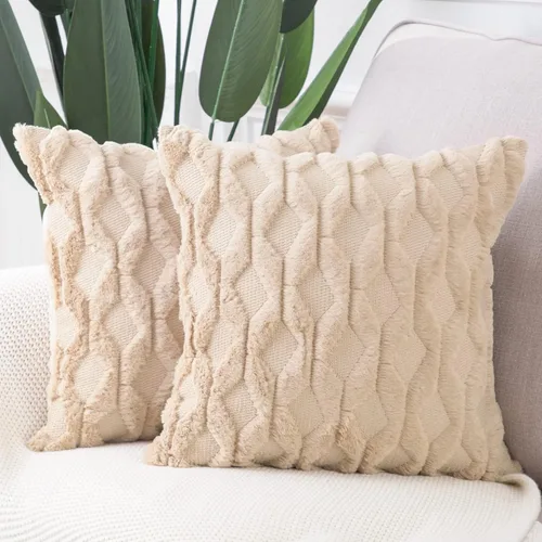 Miniatura 11 de MADIZZ Juego de 2 fundas de almohada decorativas de terciopelo de lana corta de poliéster suave de 22 x 22 pulgadas, fundas de cojín cuadradas beige