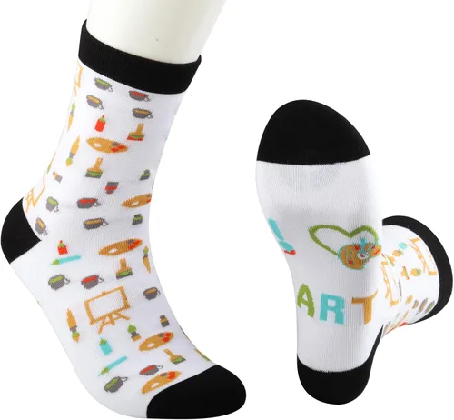 Miniatura 3 de MBMSO Calcetines de artista de pintura, 2 pares de calcetines con texto en inglés "I Love Art", regalo para amantes del arte, profesores