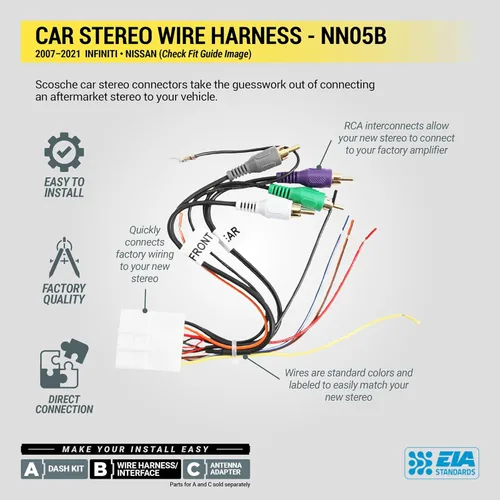 Miniatura 4 de Scosche NN05B Arnés de cableado de radio de coche compatible con vehículos Infiniti y Nissan amplificados de fábrica seleccionados 2007-2021 - Kit