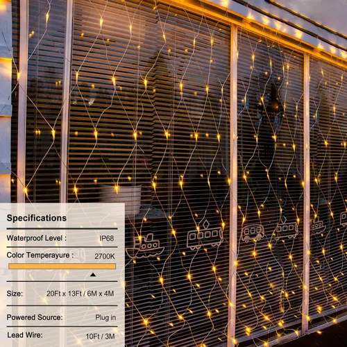 Miniatura 6 de echosari Luces de red para exteriores de 20 x 13 pies, enchufables con control remoto, 720 luces LED de red de Navidad IP68, totalmente impermeables