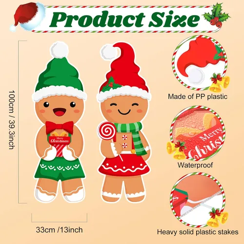 Miniatura 2 de Namalu Paquete de 2 carteles de Navidad para patio al aire libre, con 12 estacas de pan de jengibre para patio, para camino, invierno, Año Nuevo