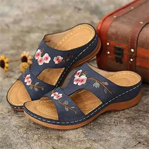 Miniatura 110 de Ladmiple Sandalias ortopédicas florales de moda 2023 con soporte de arco, zapatillas romanas casuales con puntera abierta