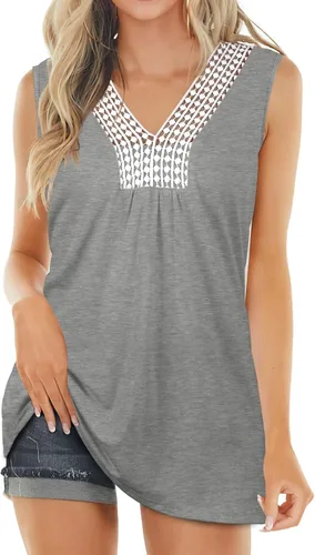 Miniatura 3 de XIEERDUO Camisetas sin mangas con cuello en V y encaje de ganchillo para mujer