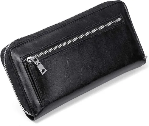 Miniatura 3 de JEEBURYEE Carteras para mujer RFID bloqueo de cuero cremallera alrededor de la muñeca embrague bolsa de viaje