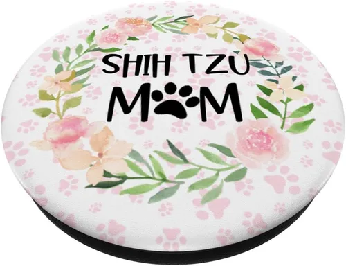 Miniatura 2 de Proud Shih Tzu Mom Paw Print - Soporte para teléfonos y tabletas, diseño de perro con texto "Dog Race", color rosa y melocotón, Negro