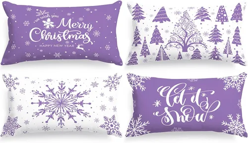 Miniatura 22 de Lanpn Fundas de Almohada Decorativas de Navidad 16x16 4 piezas, Negro Blanco Feliz Navidad Navidad Invierno Copo de Nieve Decorativas Vacaciones
