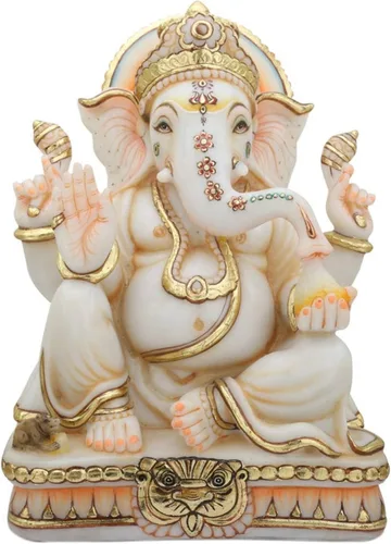 Estatua de Ganesha de mármol hecha a mano, Ganpati Murti de 12 pulgadas, ideal para decoración del hogar, puja, regalos de inauguración de la casa,
