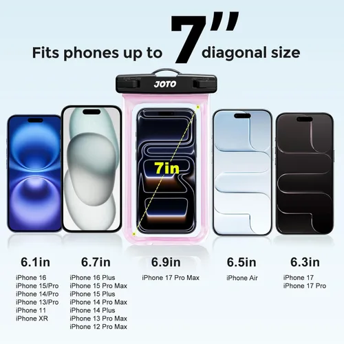 Miniatura 4 de JOTO - Paquete de 2 fundas impermeables universales para iPhone 17 Air 16 15 14 13 12 11 Plus Pro Max, bolsa seca para celular IPX8 XR X SE, Galaxy