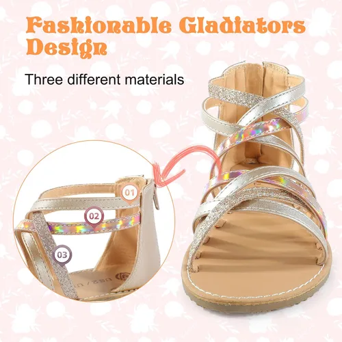 Miniatura 2 de Sandalias de gladiador para niñas con puntera abierta, sandalias de verano transpirables con cremallera en el talón (niños pequeñosniños grandes)