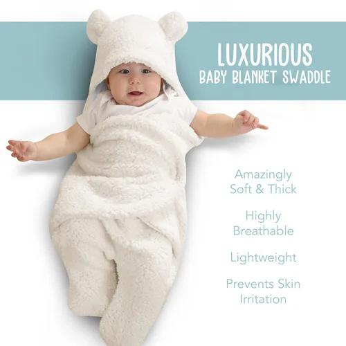 Miniatura 2 de BlueMello Manta de envoltura para bebé Peluche ultrasuave esencial para bebés de 0 a 6 meses Envoltura de recepción beige Ideal para la lista