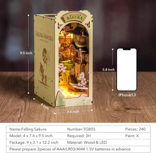 Miniatura 7 de Rolife - Kit de manualidades para rincón de lectura Falling Sakura, kit de manualidades para rincón de libros en miniatura, estante decorativo 3D