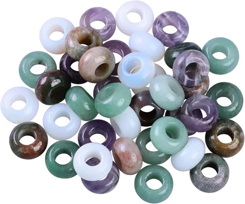 TUMBEELLUWA 40 cuentas de piedra de cristal con agujero grande para hacer joyas, cuentas de macramé para trenzas de cabello (0.55 x 0.31 pulgadas),