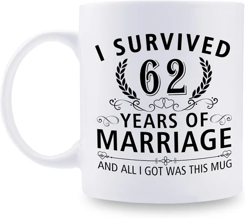 Miniatura 40 de Taza de café de 11 onzas con texto en inglés "I Survived 50 Years of Marriage and All I Got Was This Cup" para el 50 aniversario de boda y para él