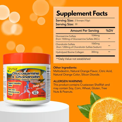 Miniatura 4 de Arymar Glucosamina Chandroitin Powder (1500 mg/1200 mg) - Suplemento de apoyo a la salud de las articulaciones - Ayuda a mantener la movilidad