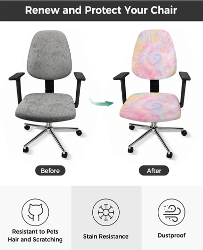 Miniatura 4 de Fundas coloridas para sillas de oficina de teñido anudado de 2 piezas, fundas elásticas para silla de computadora, fundas universales giratorias