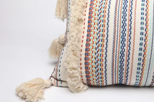 Miniatura 2 de Flber Almohada lumbar decorativa con borlas tejidas texturizadas, 12 x 20 pulgadas