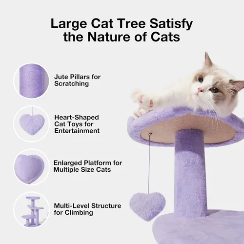 Miniatura 2 de VETRESKA - Árbol para gatos de 39.8 pulgadas, torre para gatos de varios niveles con plataforma, postes de rascar de sisal con juguete de flor
