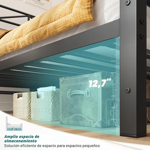 Miniatura 6 de EnHomee Base de cama de plataforma de metal tamaño Queen, cabecero alto de 54" y luces LED, cabecero y piecero vintage victoriano, almacenamiento