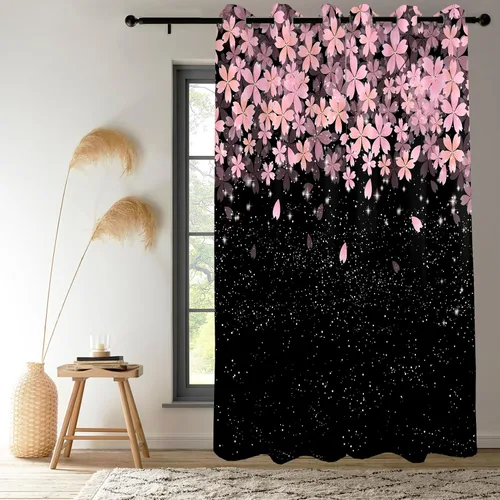 Miniatura 5 de Renaiss Pink Cherry Patels - Cortinas opacas con aislamiento térmico de flores de cerezo japonés, cortinas de ventana de dormitorio con estampado