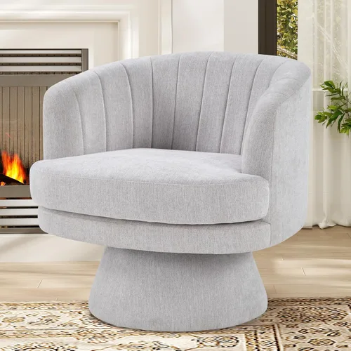 Miniatura 11 de IOMOR Silla giratoria de tocador con diseño de barril, silla moderna de mediados de siglo para sala de estar, dormitorio, espacios pequeños, silla