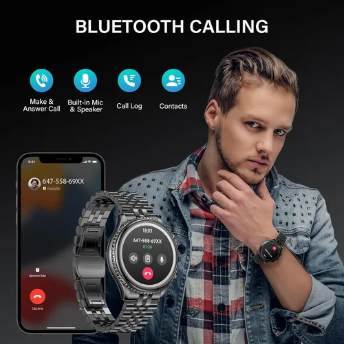 Miniatura 4 de Reloj inteligente con bisel giratorio 2026 para hombre con llamada Bluetooth, frecuencia cardíaca, presión arterial, SpO2, monitor de sueño, reloj
