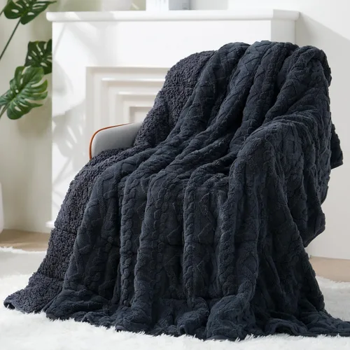 Miniatura 12 de Manta con Peso de Vellón Sherpa para Adultos Excelente para Dormir, 15 libras de Doble Cara Suave y Difusa Mantas Pesadas para Sofá Cama Sofá