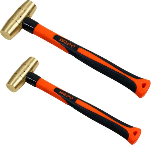 Miniatura 17 de WEDO Martillo de latón de 16 onzas, martillo de mazo de latón macizo con mango de fibra de vidrio, cabeza de doble cara, longitud de 12 pulgadas