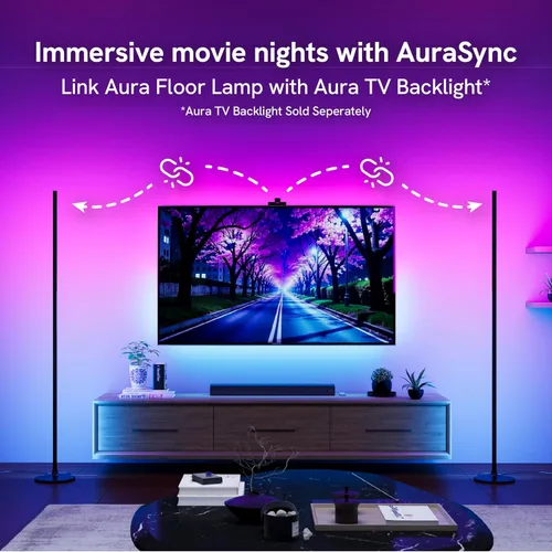 Miniatura 4 de Lámpara de pie Aura RGBICW, iluminación ambiental LED de esquina con control por aplicación y voz con sincronización de música, 1000 lúmenes, 4 mil