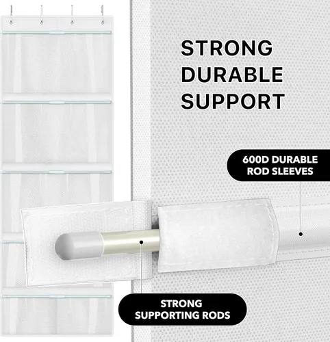 Miniatura 4 de Simple Houseware Organizador de almacenamiento de animales de peluche sobre la puerta, soporte para juguetes colgantes con 6 bolsillos de malla