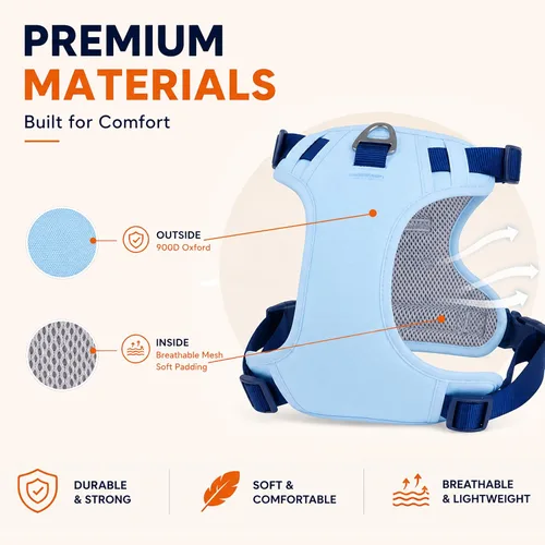 Miniatura 2 de Arnés para Perro Sin Tirones, Juego de Correa y Collar, Chaleco Suave y Ajustable para Perros, Reflectante y con Mango Cómodo Azul, Talla Pequeña