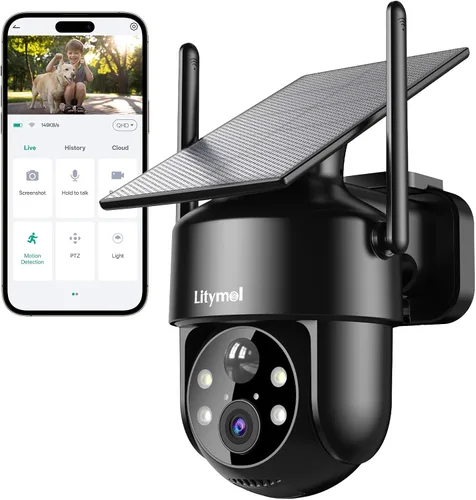 LITYMOL Cámaras de seguridad WiFi 2K 2.4g inalámbricas para exteriores, cámaras solares de vista 360° para seguridad del hogar, visión nocturna a