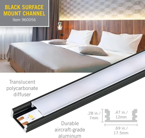 Miniatura 3 de Armacost Lighting Canal de montaje de luz de cinta LED para montaje en superficie, paquete de 5 unidades, color negro, 960056