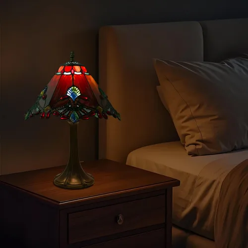 Miniatura 5 de JHuiLap Lámpara de mesa estilo Tiffany de 12 pulgadas, lámpara barroca de vidrieras con control remoto, regulable continua y 3 temperaturas
