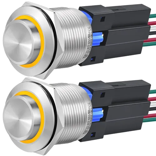 Miniatura 11 de Interruptor de botón de 0.866 in con cierre redondo alto impermeable IP67 de acero inoxidable 304 con luz LED de 110 V 120 V CA para 7/8 pulgadas