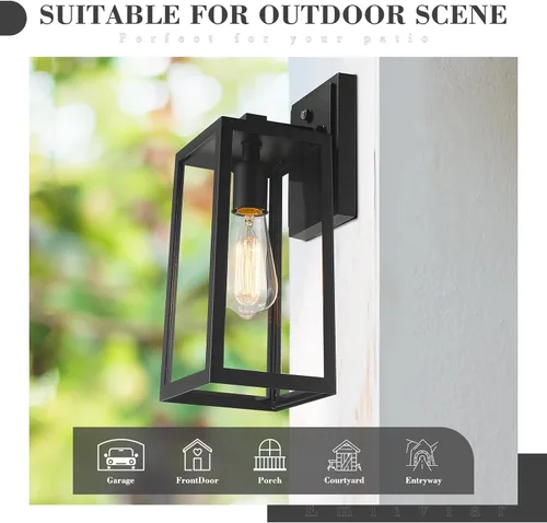 Miniatura 2 de Emliviar WE212B BK - Farol de pared para exteriores, 13.8 pulgadas, 1 luz exterior para porche en acabado negro con vidrio transparente, WE212B BK