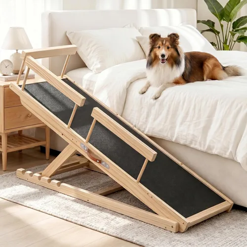 Miniatura 9 de Rampa para perros con alfombrilla de silicona antideslizante, rampas de madera de 39 pulgadas para perros pequeños, soporta hasta 100 libras, altura