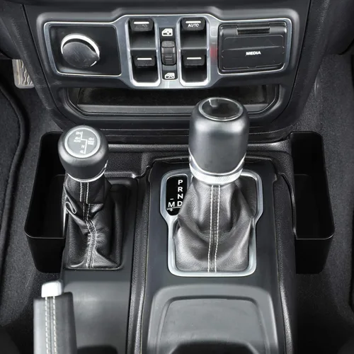 Miniatura 4 de JeCar Organizador de Almacenamiento para Consola Central, Bandeja de Cambio de Marchas para 2018-2024 2025+ Jeep Wrangler JL JLU Gladiator JT (Negro)