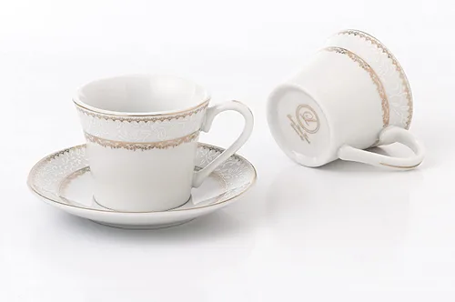 Miniatura 4 de World Gifts - Juego de tazas y platillos de porcelana elegantes y duraderos y coloridos, 2 onzas, dorado, juego de 6
