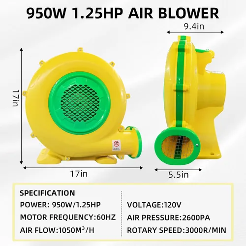 Miniatura 2 de Soplador de Aire, Soplador de Casa de Rebote de 950W 1.25HP, Ventilador de Bomba Portátil Perfecto para Castillo Hinchable, Saltarín, Tobogán