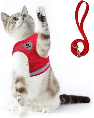 Miniatura 6 de Supet Juego de arnés y correa para gatos, arnés de malla suave ajustable para gatos con correa reflectante para caminar gato y cachorro conejo
