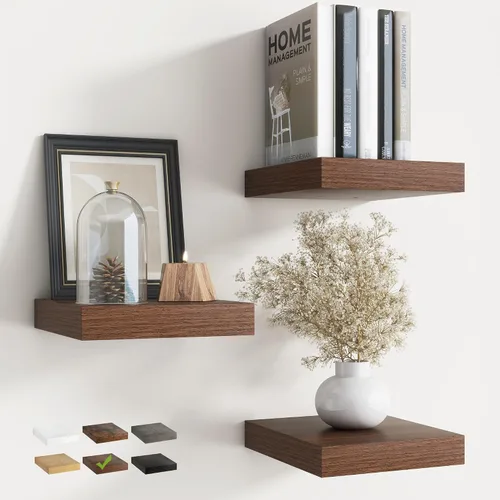 Miniatura 22 de Estantes flotantes para pared con soportes invisibles, estantes de madera de ingeniería montados en la pared con grano de madera para sala de estar