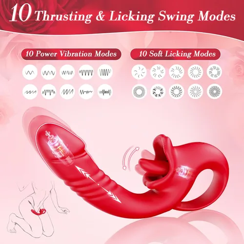 Miniatura 2 de Consolador Vibrador con Empuje Juguetes Sexuales para Mujeres, Consoladores Juguetes para Adultos Vibrador de Lamer Clítoris y Punto G con 10 2-Rosa